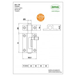 Zasuwka 700-40 mosiądz lakierowany