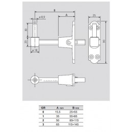 Trzpień zawiasu 9mm regulowany 116-145 szyld 90x25mm czarny AGB