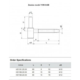 Zawias czarny mod.1189 śr.20mm/52