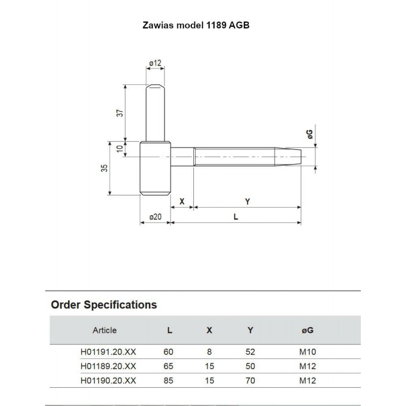 Zawias czarny mod.1189 śr.20mm/52