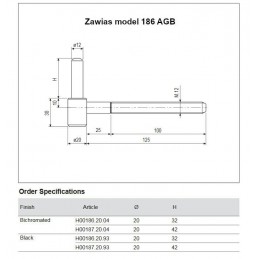 Zawias czarny model 186 śr.20mm/32mm