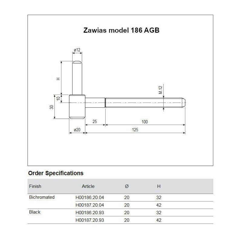 Zawias czarny model 186 śr.20mm/42