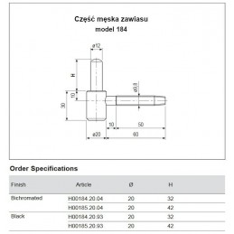 Zawias model 184 śr.20x42mm M czarny
