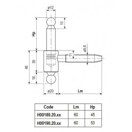 Zawias śr.20mm 60x45mm M czarny