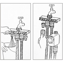 Złącze do kranu, adapter, czwórnik z zaworami ABS mod.2071