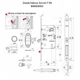 Zamek hakowy na klucz 70/50 czarny czoło 18x196 SCIVOLA T 196