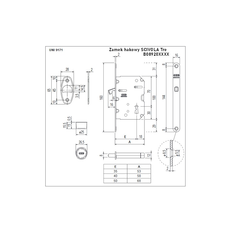Zamek hak.SCIV-Tre F16/35 klucz mos