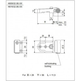 Zawias narożny 26x56x47,5x19 Prawy srebrny mat
