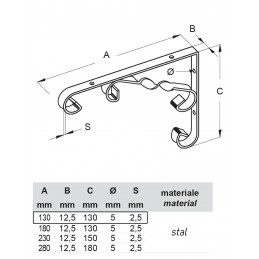 Wspornik półki stalowy czarny 130x130mm COUNTRY 13