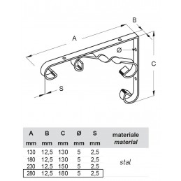 Wspornik półki stalowy  biały 280x180mm COUNTRY 28