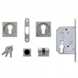 Zamek hakowy na wkładkę 50mm chrom mat + rozety kwadrat. mod. 605
