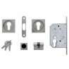 Zamek hakowy na wkładkę 50mm chrom mat + rozety kwadrat. mod. 605