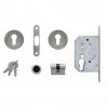 Zamek hakowy na wkładkę 50mm chrom mat + rozety okrąg. mod.606