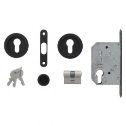 Zamek hakowy na wkładkę 50mm czarny + rozety okrąg. mod.606