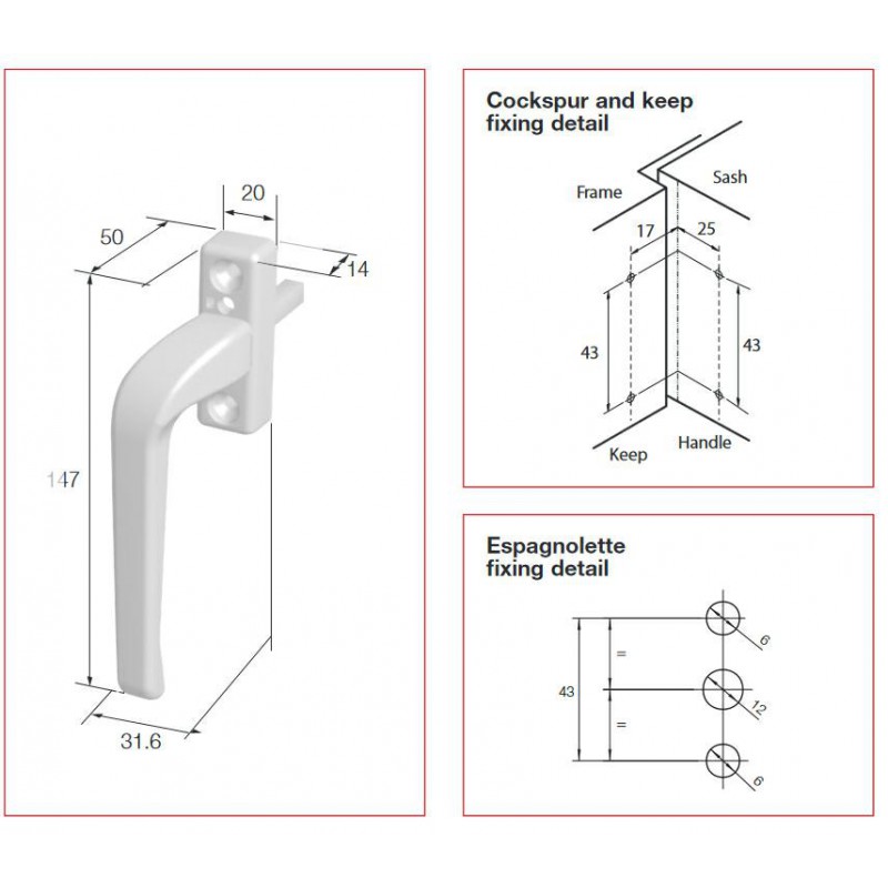 Klamka okienna Derwent z blokadą 7x30 biała Lewa