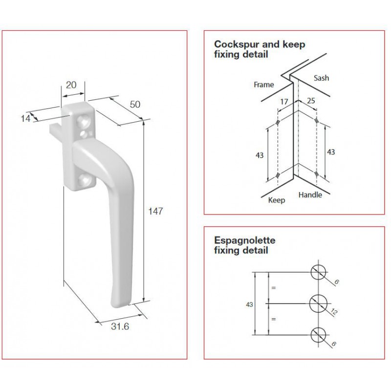 Klamka okienna Derwent z blokadą 7x30 biała Pra