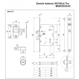 Zamek hakowy na klucz 50mm mosiądzowany czoło 16x160mm mod. SCIVOLA Tre