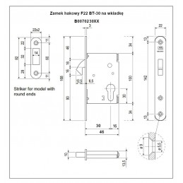 Zamek hakowy na wkładkę BT 30mm F22 mosiądzowany