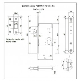 Zamek hakowy na wkładkę BT 35mm F22 mosiądzowany
