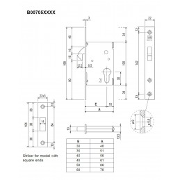 Zamek hakowy na wkładkę BT 45mm F22 prostokątne nikiel połysk