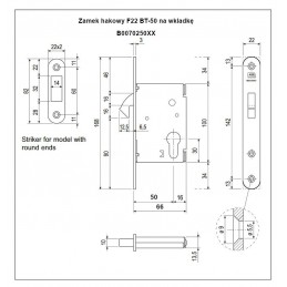 Zamek hakowy na wkładkę BT 50mm F22 mosiądzowany mod. 701