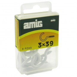 Hak półpełny haczyk wkręcany 3x39mm biały 8szt.