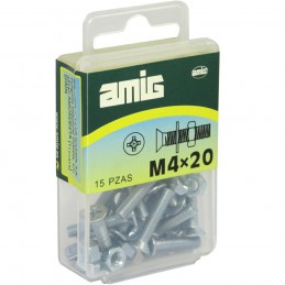 Śruba metryczna M4x20 + podkładka + nakrętka cynkowana 15szt.