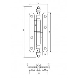 Zawias do drzwi 134x54mm stal czarny rozłączny LEWY (pl) mod. 606
