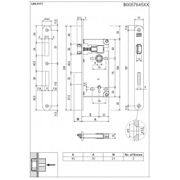 Zamek drzwiowy na klucz 75/45 niklowany F24x220 Atene