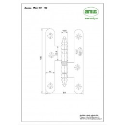 Zawias do drzwi 100x58 mosiądz chrom połysk rozłączny LEWY (pl) mod. 407