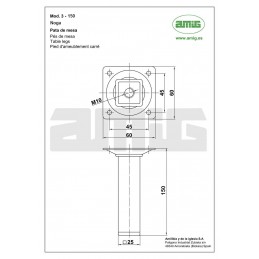 Noga 3-25x25x150 kwadrat czarna