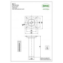 Noga 3-25x25x250 kwadrat czarna