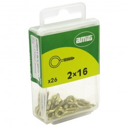 Haczyk wkręcany 2x16mm oczko 4mm mosiądzowany 26szt.