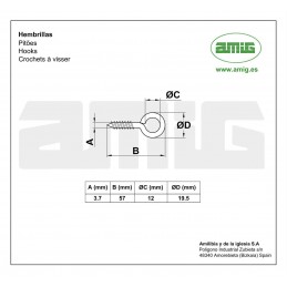 Haczyk wkręcany 3,7x57mm oczko 12mm cynkowany 9szt.