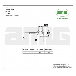 Haczyk wkręcany 4x72mm oczko 14mm cynkowany 5szt.