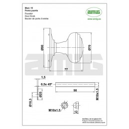Gałka drzwiowa stała mod. 15 - 70mm pełna mosiądz lakierowany
