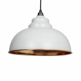 Lampa Harborne 40cm biała miedź młotk.