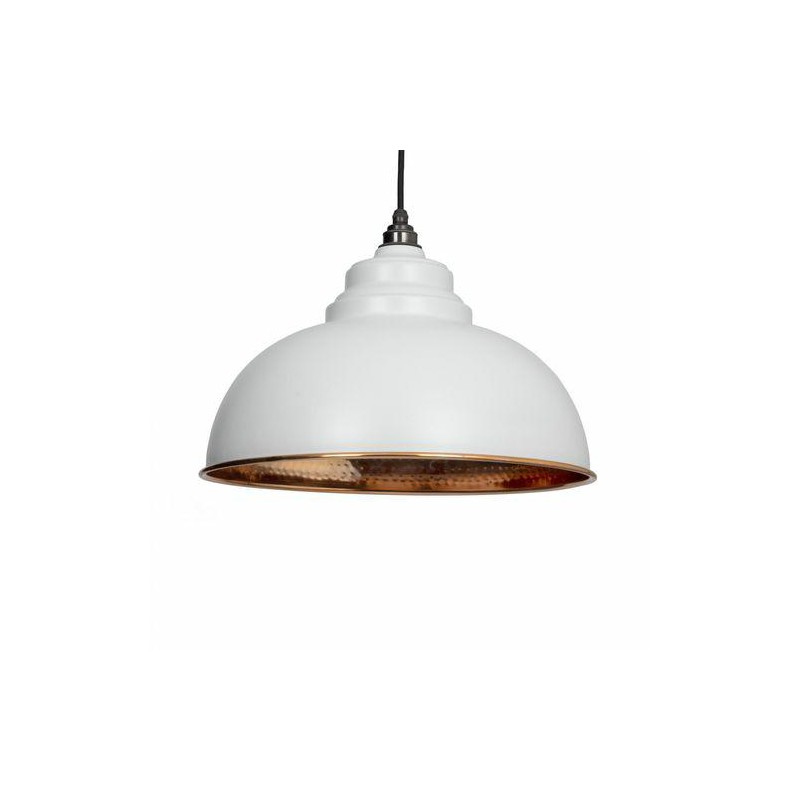 Lampa Harborne 40cm biała miedź młotk.
