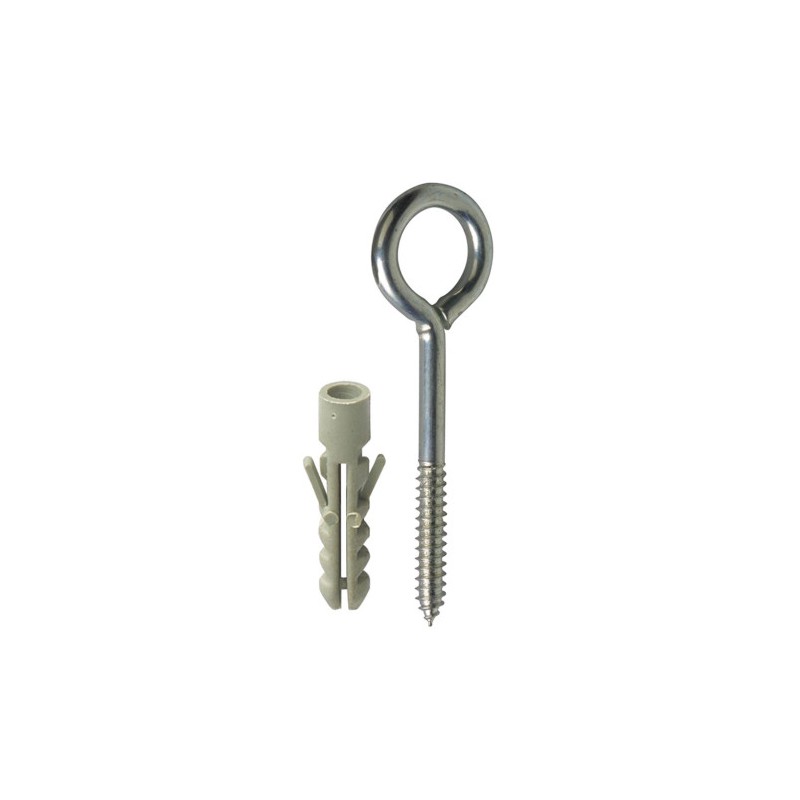 Haczyki oczkowe wkręcane 3x46mm cynkowane + kołki rozporowe 5szt.