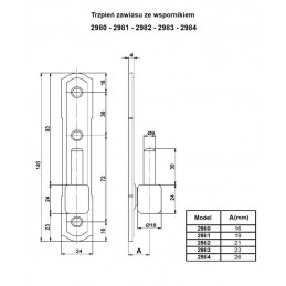 Trzpień zawiasu fi. 9mm odsadzenie 19mm czarny AMIG mod.2981