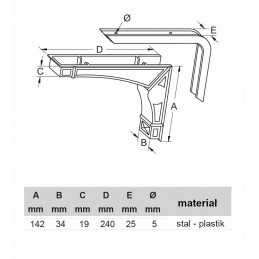 Wspornik półki mosiądzowany 142x240mm mod. DEA 24