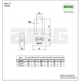Kłódka długie ucho 30mm mosiężna chrom mod.61 DIS
