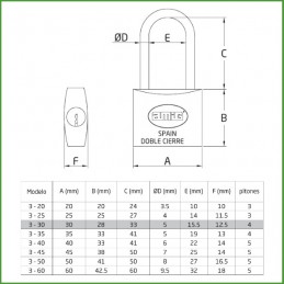Kłódka długie ucho 30mm mosiężna mod.3