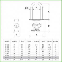 Kłódka długie ucho 50mm mosiężna mod.3