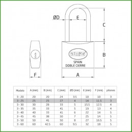 Kłódka 25mm długie ucho mosiężna mod.3