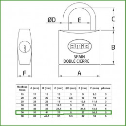 Kłódka 50mm mosiężna ten sam klucz mod.21