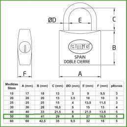 Kłódka 50mm mosiężna ten sam klucz mod.22