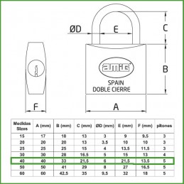 Kłódka 40mm mosiężna ten sam klucz mod.22