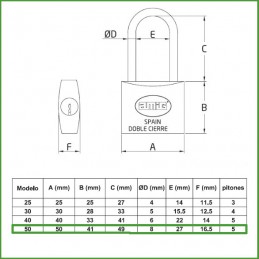 Kłódka 50mm długie ucho mosiężna ten sam klucz mod.31