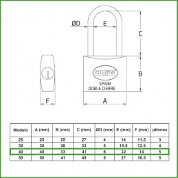 Kłódka 40mm długie ucho mosiężna ten sam klucz mod.31